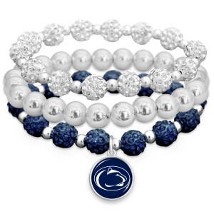 bracelet stacked navy, silver, sparkle beads with Penn State Athletic Logo pendant